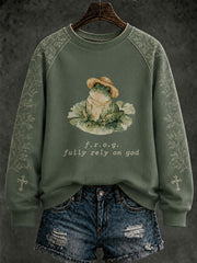 Women's Christian Fully Rely on God Frog Regular Sweatshirt