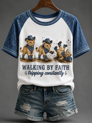 Women's Walking By Faith Round Neck Short Sleeve T-shirt