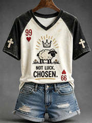 Women's Not Luck Chosen Faith Sheep Print V-neck Short-sleeved T-shirt