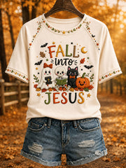 Women's Fall Into Jesus Printed Casual T-Shirt