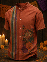 Men's Mexico Day of The Dead Art Printed Linen Shirt