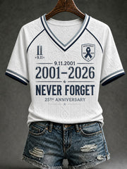 Women's 9.11 Never Forget Printed V-neck T-shirt