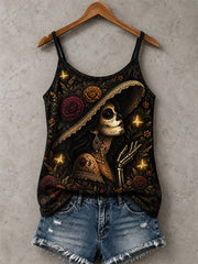 Women's Day Of The Dead Skull Print Casual Vests