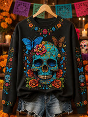 Women's Day Of The Dead Skull Print Casual Sweatshirt