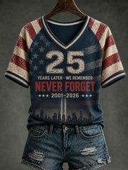 Women's 9.11 Never Forget Printed V-neck T-shirt