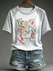 Women's Casual Mahjong-Print T-Shirts