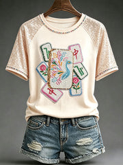 Women's Casual Mahjong-Print T-Shirts