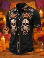 Men's Mexico Day of The Dead Art Print Casual Shirt