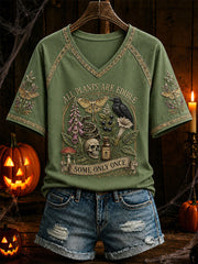 Women's "All Plants Are Edible Some Only Once" Halloween Floral Print Casual T-shirt