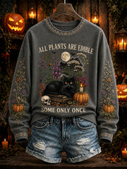 Women's "All Plants Are Edible Some Only Once" Halloween Floral Print Casual Regular Sweatshirt