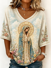 Women's Assumption of Mary Faith Art Printed T-shirt
