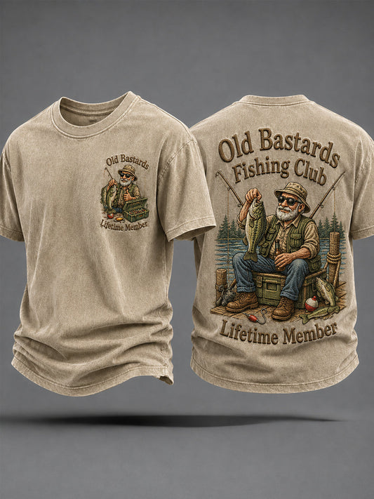 Men's Funny Old Bastards Fishing Club Lifetime Member Print Casual Tee