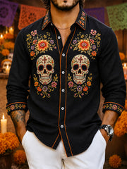 Men's Mexico Day of The Dead Art Print Casual Shirt