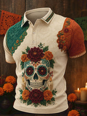 Men's Mexico Day of The Dead Floral Art Printed Casual Tops
