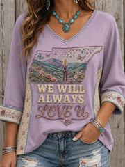 Women's Rip Country Music Lover Queen of Country Printed T-Shirt