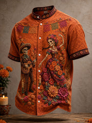 Men's Mexico Day of The Dead Floral Art Printed Shirt