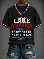 Women's LAKE AMERICA Printed V-neck T-shirt