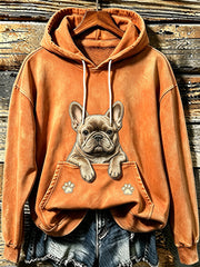 Women's Cute French Bulldog & Paws Print Cozy Hoodie
