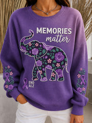 Women's Elephant Alzheimer Ribbed Round-Neck Sweatshirt