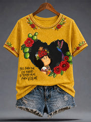Women's Mexico Lele Doll Floral Art Printed T-shirt