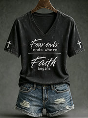 Women's faith theme slogan pattern printed casual short-sleeve T-shirt