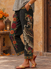 Women's Mexico Day of The Dead Floral Art Printed Pants