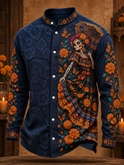 Men's Mexico Day of The Dead Floral Art Printed Shirt