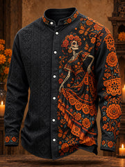 Men's Mexico Day of The Dead Floral Art Printed Shirt