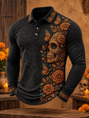 Men's Mexico Day of The Dead Floral Art Printed Casual Tops