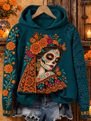Women's Mexico Day of The Dead Floral Art Printed Hoodie