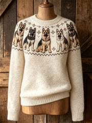 Women's Vintage German Shepherd Dogs Yoke Isle Print Cozy crew neck sweater