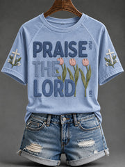 Women's Praise the Lord Floral Cross Print Short Sleeve T-shirt