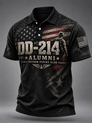 Men's Veterans Day DD-214 Alumni US Flag Print Casual Polo