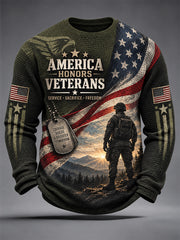 Men's U.S. Veterans Day Print Casual Waffle Long Sleeve T-Shirt