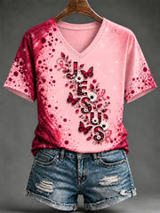 Women's Breast Cancer Awareness Pink Ribbon Support Short Sleeve T-Shirt