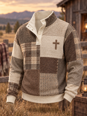 Men's Patchwork-style faith print four-button hoodie
