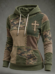 Women's Faith-Themed Color Block Patchwork Design Casual Hoodie