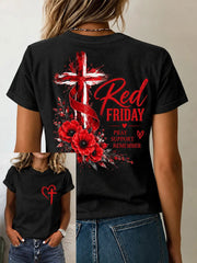 Women's Red Friday Printed Casual T-Shirt