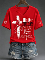 Women's Red Friday Printed Casual T-Shirt