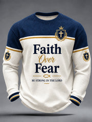 Men's Christian Faith Over Fear Cross Waffle Long Sleeve T-Shirt