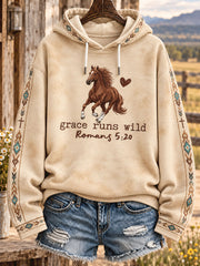Women's Retro Westren Style Faith Lover Art Printed Hoddie