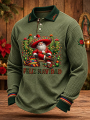 Men's Mexico Christmas Art Printed Waffle Casual Tops
