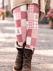 Women's Breast Cancer Awareness Checkered Pattern Velvet Leggings