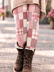 Women's Breast Cancer Awareness Checkered Pattern Velvet Leggings