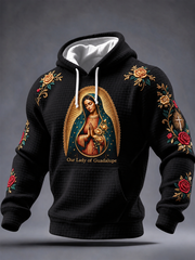Men's Feast of Our Lady of Guadalupe art Printed Checkered Cotton Hoodie