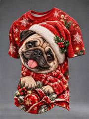 Men's Christmas Dog Printed T-shirt