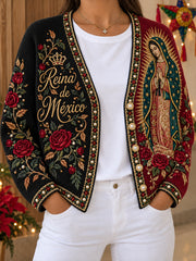 Women‘s Mexico Our Lady of Guadalupe Day Floral Art Printed Cardigan