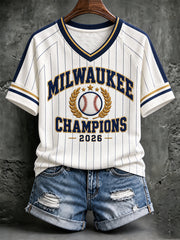 Women's Baseball Lover Champions Printed T-shirt