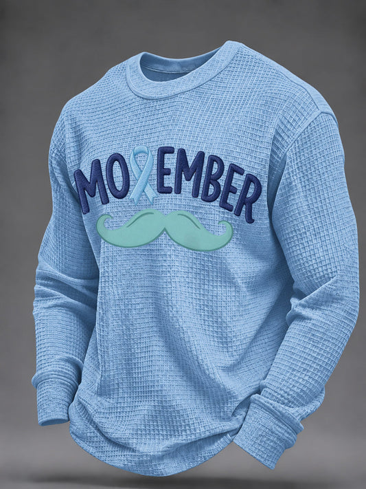 Men's Mustache Print Men's Health Support Graphic Waffle Sweatshirt