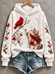 Women's Christmas Cat Print Casual Hoodie